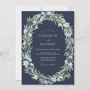 Convites Casamento com Folhas Índigo Navy