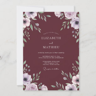 Convites Casamento com Folhas Lilás de Marsala