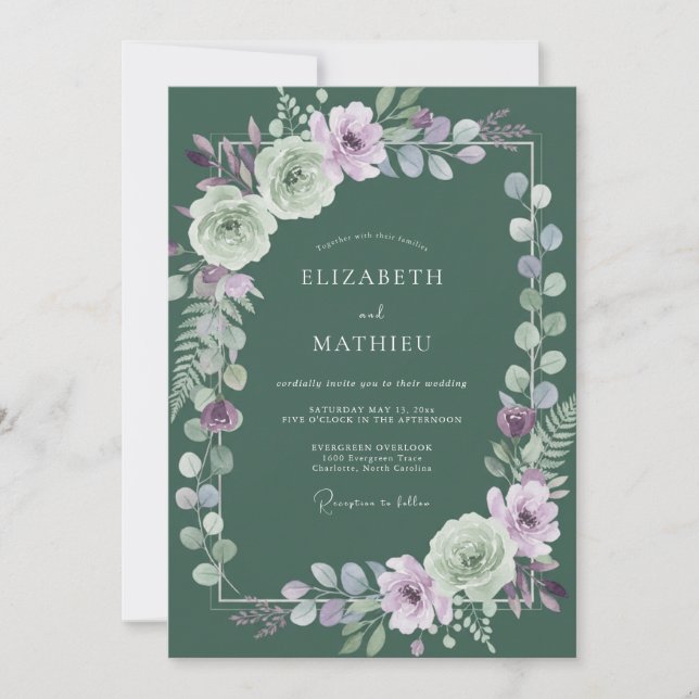Convites Casamento com Folhas Lilás de Salvia (Frente)