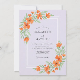 Convites Casamento com Folhas Lilás Laranja