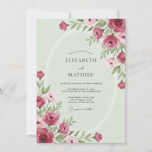 Convites Casamento com Folhas Magenta e Pistache