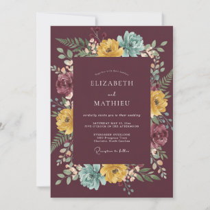 Convites Casamento com Folhas Marrons Mostarda