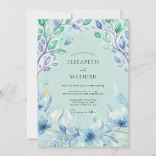 Convites Casamento com Folhas Pintadas de Azul