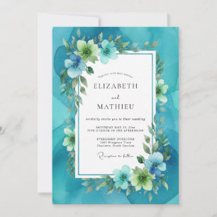 Convites Casamento com Folhas Pintadas de Azul Turquesa