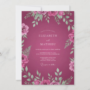 Convites Casamento com Folhas Pintadas de Magenta