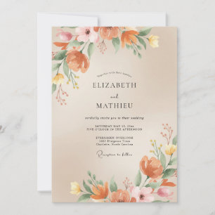 Convites Casamento com Folhas Pintadas de Terracota Quente