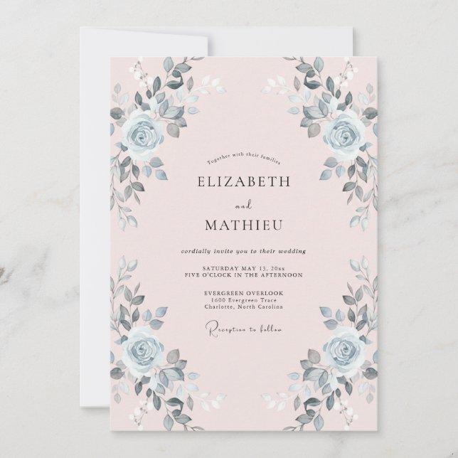 Convites Casamento com Folhas Prateadas e Bege (Frente)