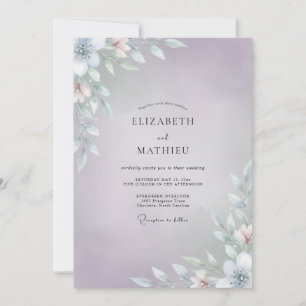 Convites Casamento com Folhas Prateadas e Periwinkle