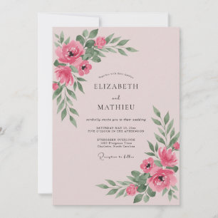 Convites Casamento com Folhas Rosa Bege