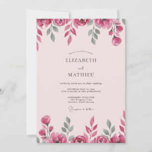 Convites Casamento com Folhas Rosa Magenta