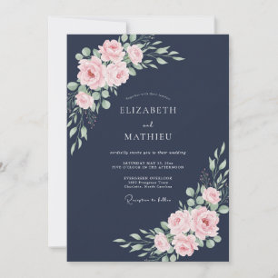 Convites Casamento com Folhas Rosa Meia-Noite