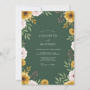 Convites Casamento com Folhas Rosa Mostarda