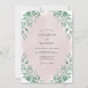 Convites Casamento com Folhas Rosa Pálido