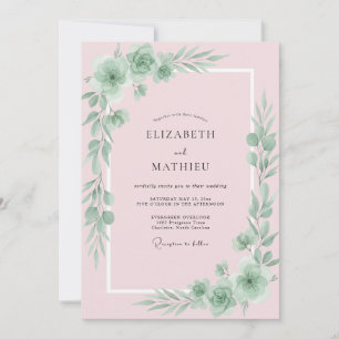 Convites Casamento com Folhas Rosa Pastel