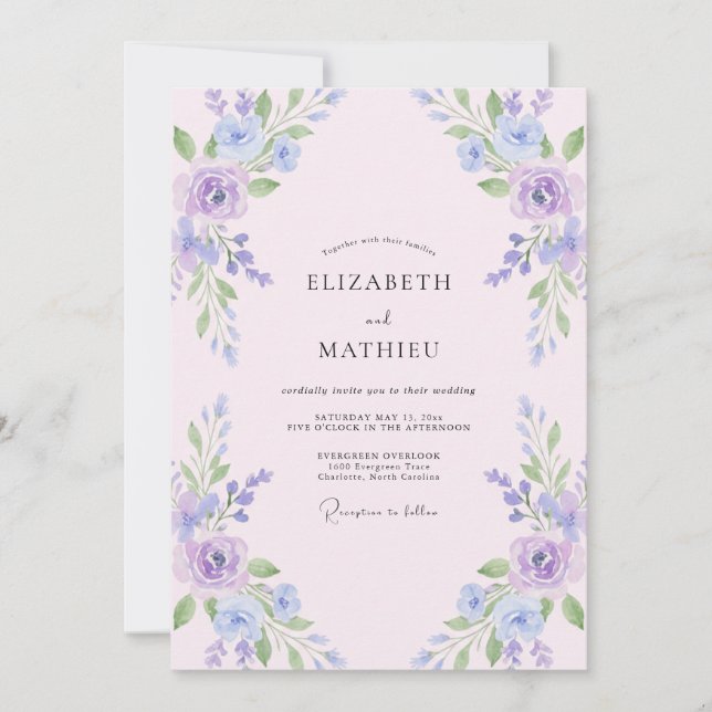 Convites Casamento com Folhas Rosa Pastel (Frente)