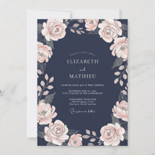Convites Casamento com Folhas Rosa Poeira de Meia-Noite