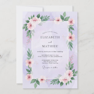 Convites Casamento com Folhas Rosadas de Lavanda