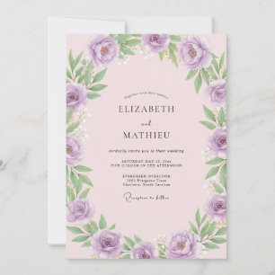 Convites Casamento com Folhas Rosadas e Lilás