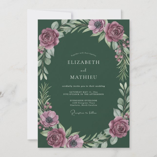 Convites Casamento com Folhas Roxas da Floresta (Frente)