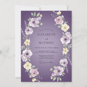 Convites Casamento com Folhas Roxas de Plumagem