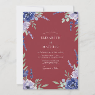 Convites Casamento com Folhas Roxas e Periwinkle