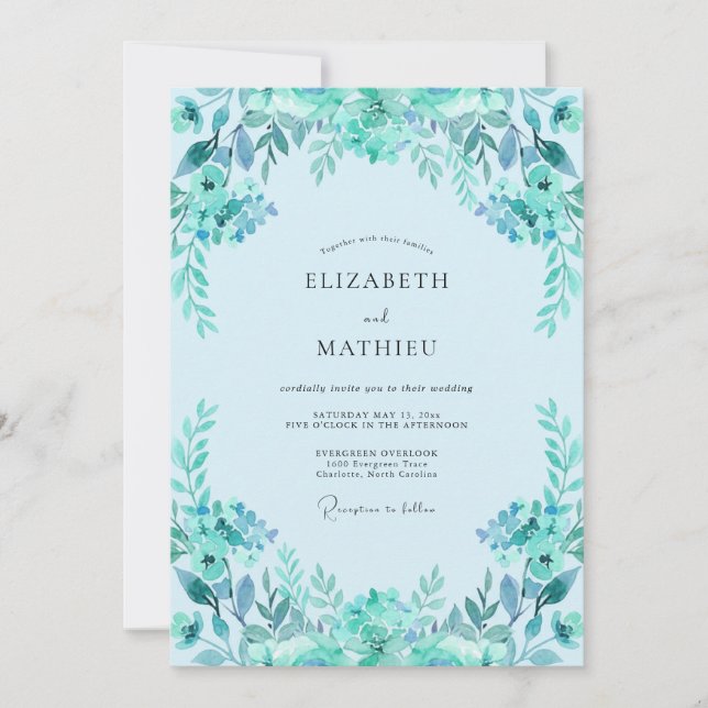 Convites Casamento com Folhas Turquesa (Frente)