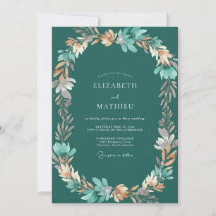 Convites Casamento com Folhas Verde-azuis Escuras