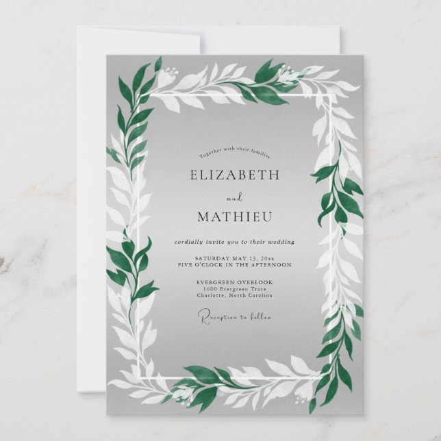 Convites Casamento com Folhas Verde Esmeralda (Frente)