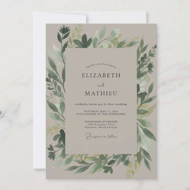 Convites Casamento com Folhas Verde Musgo (Frente)