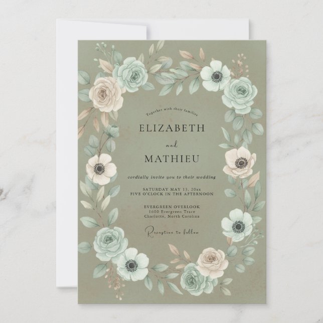 Convites Casamento com Folhas Verde Musgo (Frente)