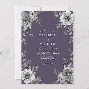 Convites Casamento com Folhas Violeta Empoeiradas