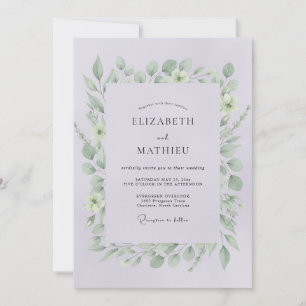 Convites Casamento com Folhas Violeta Pálido