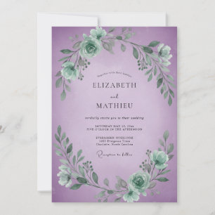 Convites Casamento com Folhas Violetas Espumosas