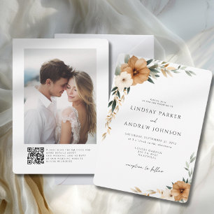 Convites Casamento com Foto Botânico de Cobre Elegante e Te