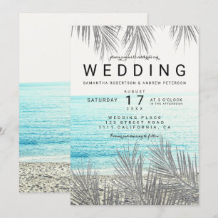 Convites Casamento com foto da praia elegante da palmeira