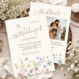 Convites Casamento com foto de código QR de flores silvestr