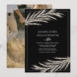Convites Casamento com Foto de Grama de Pampas Preta Modern