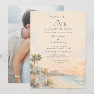 Convites Casamento com Foto de Love e Clearwater Beach Flor