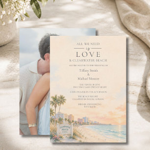 Convites Casamento com Foto de Love e Clearwater Beach Flor