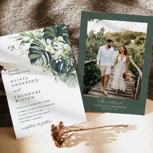 Convites Casamento com Foto de Monstera Verde Tropical Salv