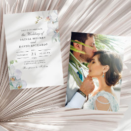 Convites Casamento com Foto de Orquídea Branca Minimalista 