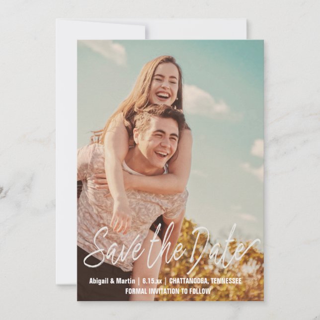 Convites Casamento com Foto de Salve a Data em Roteiro Casu (Frente)