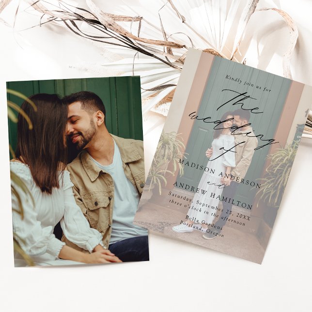 Convites Casamento com Foto de Script Preto Moderno e Elega (Criador carregado)