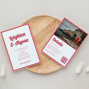 Convites Casamento com foto do código QR do Modern Retro Vi