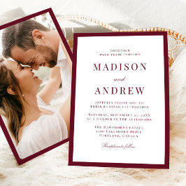 Convites Casamento com Foto e Borda Burgundy Moderna