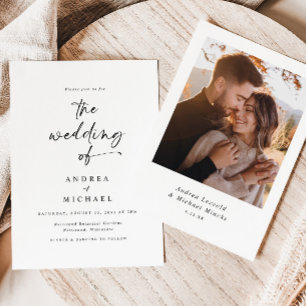 Convites Casamento com Foto e Letra à Mão Minimalista Moder