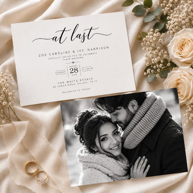 Convites Casamento com Foto e Letra Clássica At Last (Criador carregado)