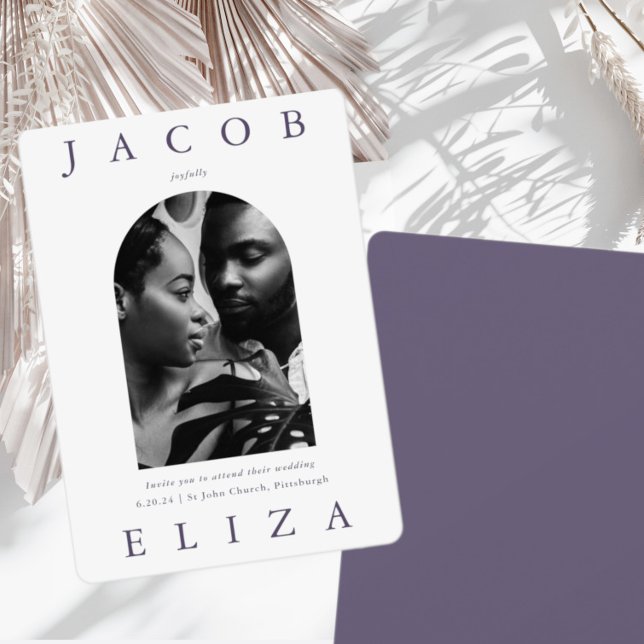 Convites Casamento com Foto em Arch Violeta Elegante (Criador carregado)