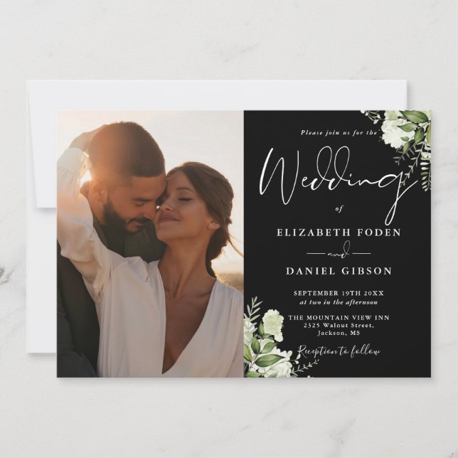 Convites Casamento com Foto em Código QR de Verdejante Pret (Frente)