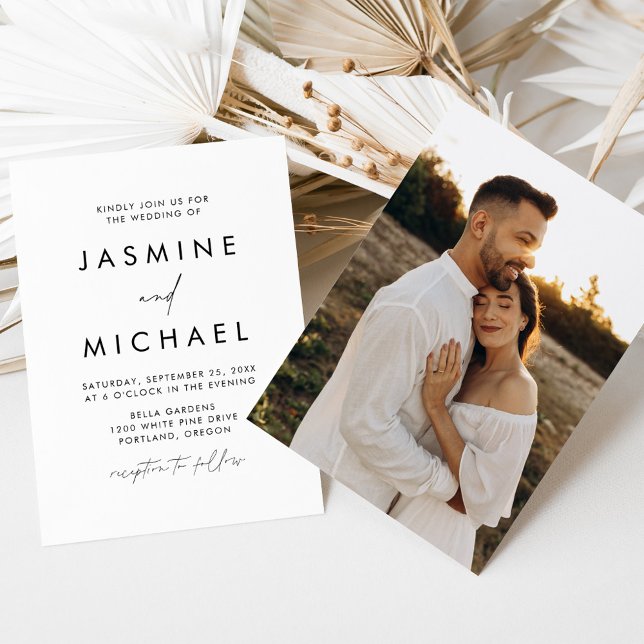 Convites Casamento com Foto em Letra de Forma Preta Minimal (Criador carregado)